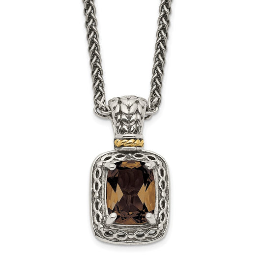 Shey Couture Sterling Silver with 14K Accent 18 Inch Antiqued Cushion Checkerboard Smoky Quartz Necklace