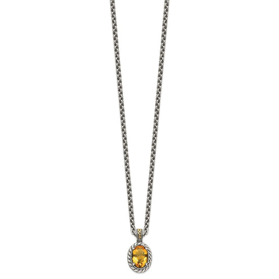 Shey Couture Sterling Silver with 14K Accent 18 Inch Antiqued Oval Citrine Necklace