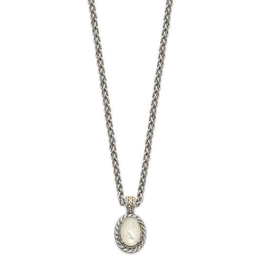 Shey Couture Sterling Silver with 14K Accent 18 Inch Antiqued Mother Of Pearl Necklace