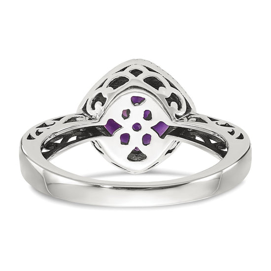 Shey Couture Sterling Silver with 14K Accent Antiqued Cushion Amethyst Ring