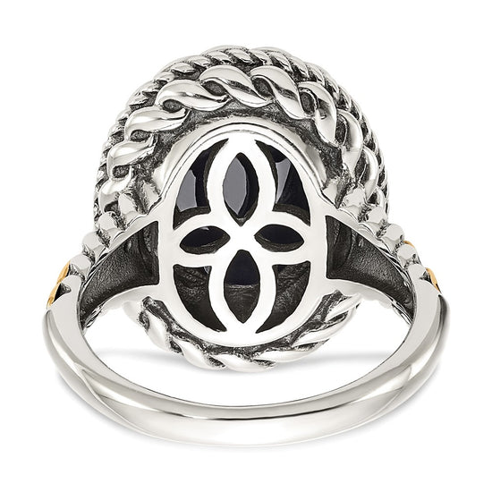 Shey Couture Sterling Silver with 14K Accent Antiqued Checkerboard-cut Black Onyx Ring