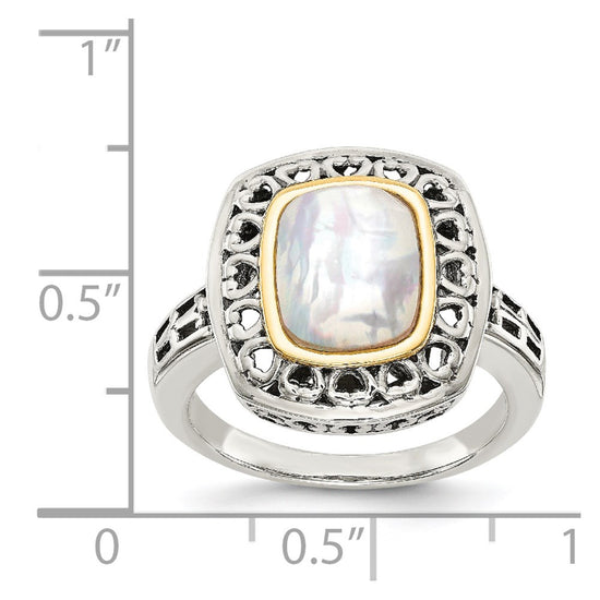 Shey Couture Sterling Silver with 14K Accent Antiqued Mother Of Pearl Ring