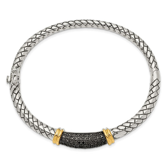 Shey Couture Sterling Silver with 14K Accent Antiqued Black Diamond Hinged Bangle Bracelet
