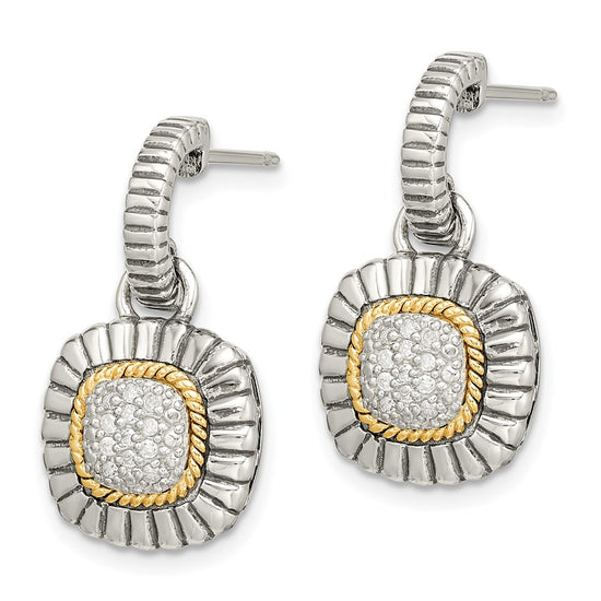 Shey Couture Sterling Silver with 14K Accent Diamond Dangle Post Earrings