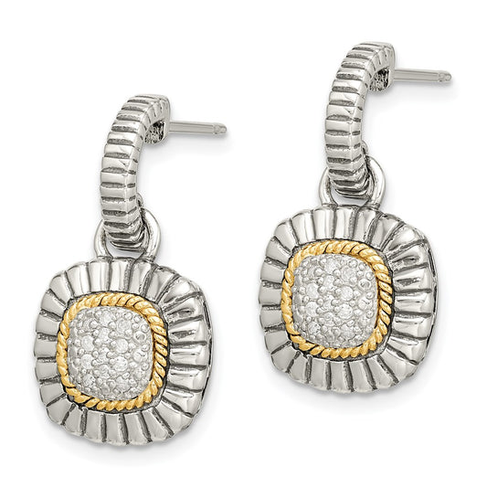 Shey Couture Sterling Silver with 14K Accent Diamond Dangle Post Earrings