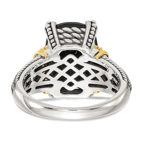 Shey Couture Sterling Silver with 14K Accent Antiqued Black Onyx and White Diamond Ring