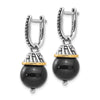 Shey Couture Sterling Silver with 14K Accent Antiqued Black Onyx Hinged Hoop Dangle Earrings