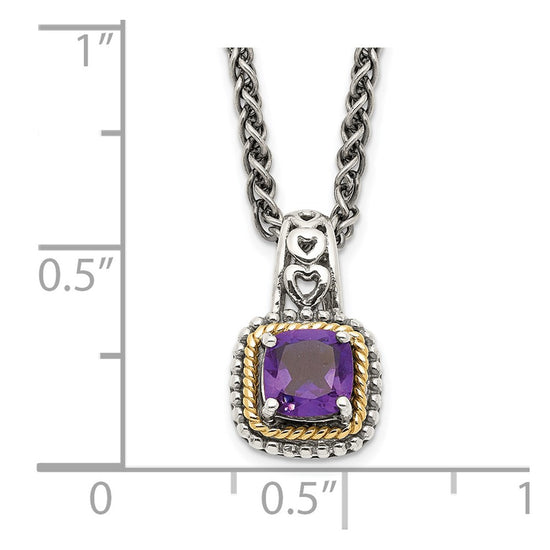 Shey Couture Sterling Silver with 14K Accent 18 Inch Antiqued Cushion Amethyst Necklace