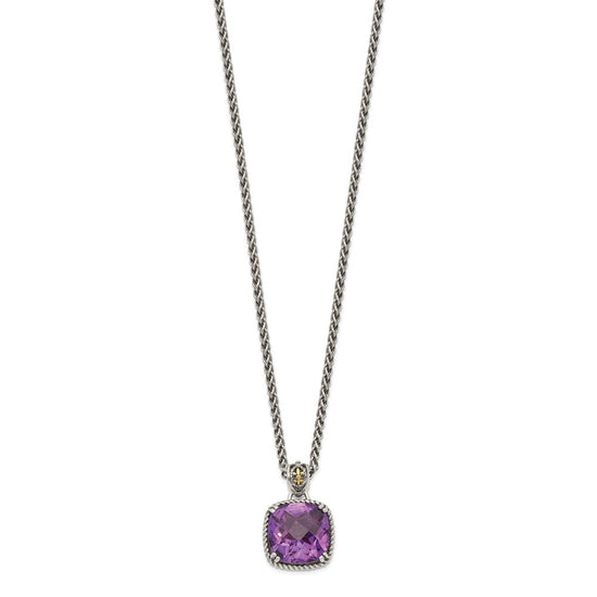 Shey Couture Sterling Silver with 14K Accent 18 Inch Antiqued Cushion Checkerboard Amethyst Necklace
