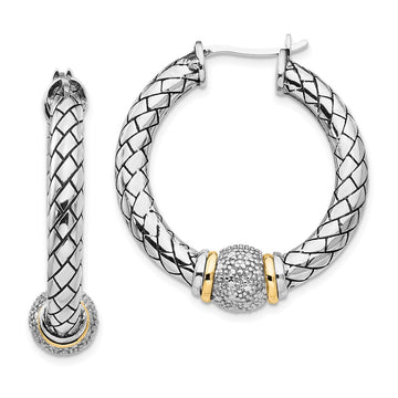 Shey Couture Sterling Silver with 14K Accent Antiqued Diamond Hoop Earrings
