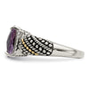 Shey Couture Sterling Silver with 14K Accent Antiqued Diamond and Cushion Amethyst Ring
