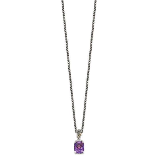 Shey Couture Sterling Silver with 14K Accent 18 Inch Antiqued Diamond and Checkerboard-cut Cushion Amethyst Necklace