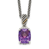 Shey Couture Sterling Silver with 14K Accent 18 Inch Antiqued Diamond and Checkerboard-cut Cushion Amethyst Necklace