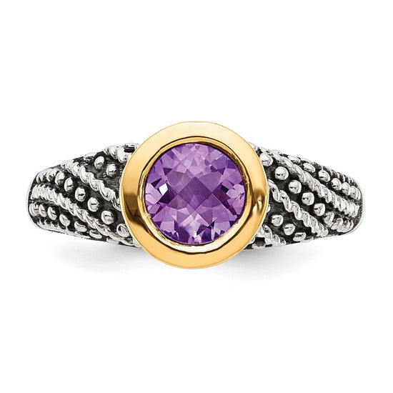 Sterling Silver Antiqued w/14k Gemstone Rings
