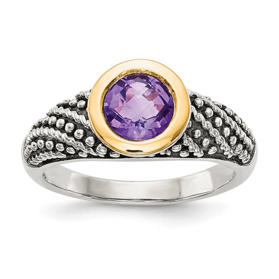 Sterling Silver Antiqued w/14k Gemstone Rings