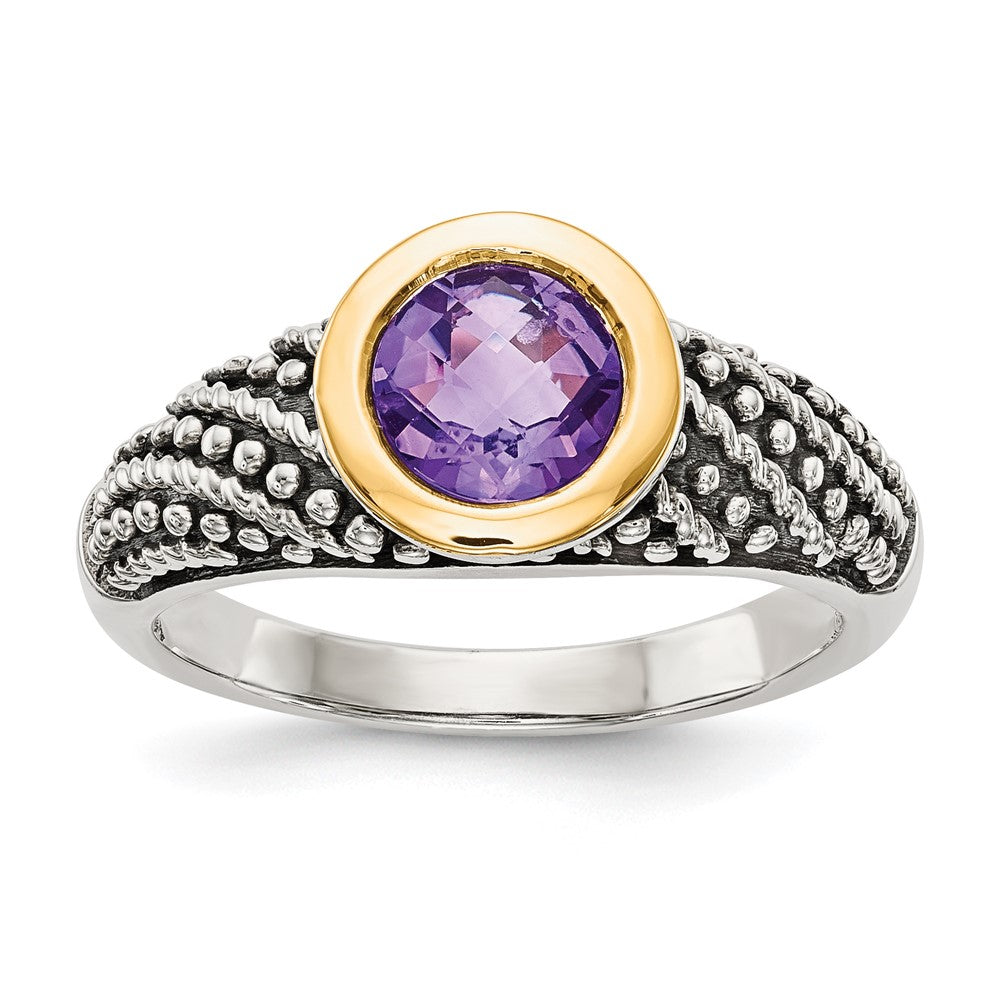 Sterling Silver Antiqued w/14k Gemstone Rings