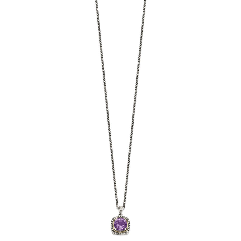 Shey Couture Sterling Silver with 14K Accent 18 Inch Antiqued Cushion Amethyst Necklace