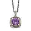 Shey Couture Sterling Silver with 14K Accent 18 Inch Antiqued Cushion Amethyst Necklace