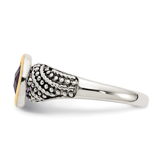 Shey Couture Sterling Silver with 14K Accent Antiqued Oval Bezel Amethyst Ring
