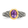 Shey Couture Sterling Silver with 14K Accent Antiqued Oval Bezel Amethyst Ring