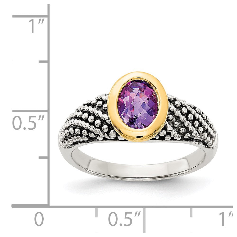 Shey Couture Sterling Silver with 14K Accent Antiqued Oval Bezel Amethyst Ring