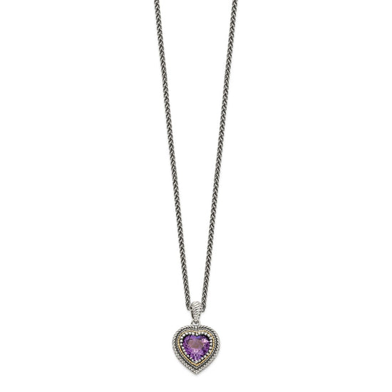 Shey Couture Sterling Silver with 14K Accent 18 inch Antiqued Amethyst Heart Necklace