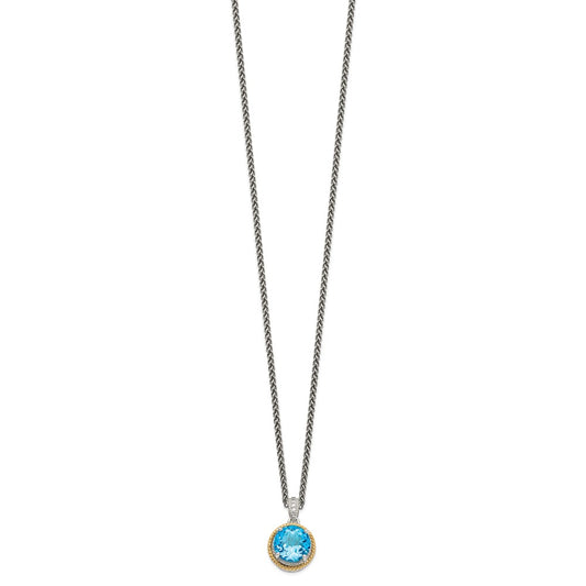 Shey Couture Sterling Silver with 14K Accent 18 Inch Antiqued Round Blue Topaz Necklace