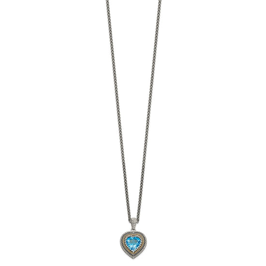 Shey Couture Sterling Silver with 14K Accent 18 Inch Antiqued Light Swiss Blue Topaz Heart Necklace