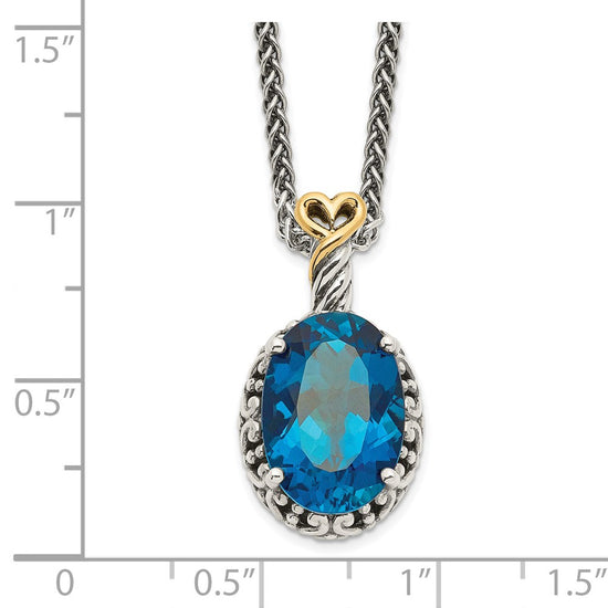 Shey Couture Sterling Silver with 14K Accent 18 Inch Antiqued Oval London Blue Topaz Oval Necklace