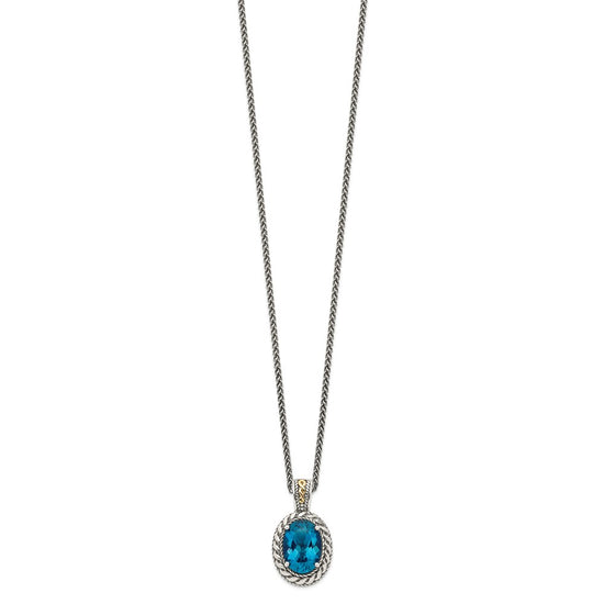 Shey Couture Sterling Silver with 14K Accent 18 Inch Antiqued Oval London Blue Topaz Hinged Bail Necklace