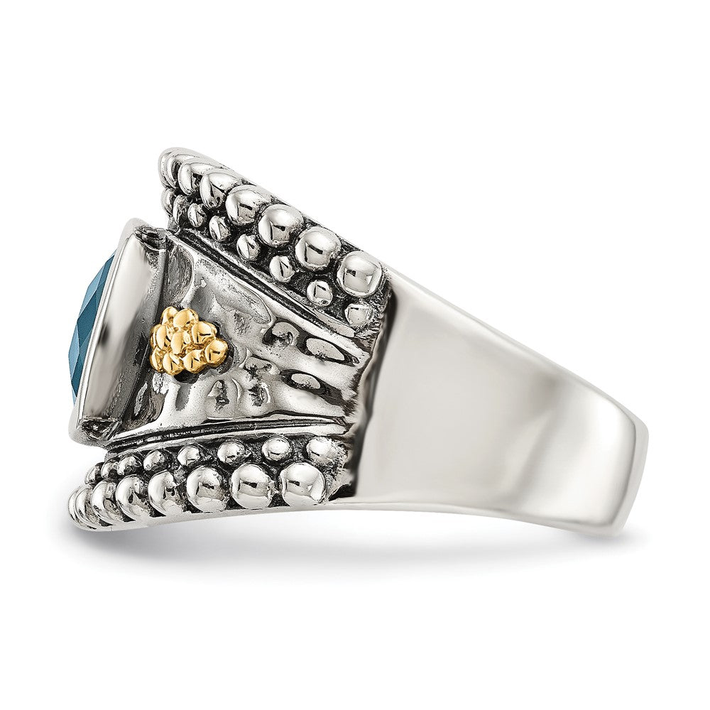 Sterling Silver w/14k Accent Antiqued Cushion Gemstone Rings