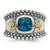 Shey Couture Sterling Silver with 14K Accent Antiqued Checkerboard Cushion London Blue Topaz Ring