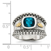 Sterling Silver w/14k Accent Antiqued Cushion Gemstone Rings