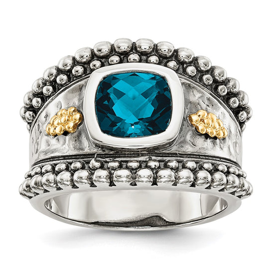 Sterling Silver w/14k Accent Antiqued Cushion Gemstone Rings