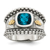 Sterling Silver w/14k Accent Antiqued Cushion Gemstone Rings