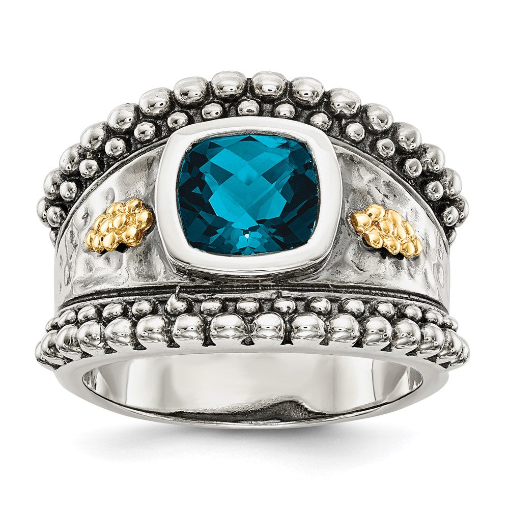Sterling Silver w/14k Accent Antiqued Cushion Gemstone Rings