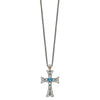 Shey Couture Sterling Silver with 14K Accent 18 Inch Antiqued Round London Blue Topaz Cross Necklace