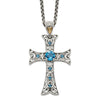 Shey Couture Sterling Silver with 14K Accent 18 Inch Antiqued Round London Blue Topaz Cross Necklace