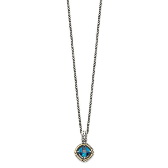 Shey Couture Sterling Silver with 14K Accent 18 Inch Antiqued CushionLondon Blue Topaz Necklace