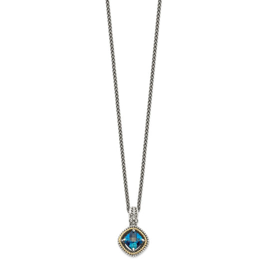 Shey Couture Sterling Silver with 14K Accent 18 Inch Antiqued CushionLondon Blue Topaz Necklace