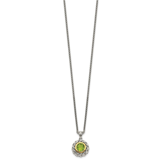 Shey Couture Sterling Silver with 14K Accent 18 Inch Antiqued Round Bezel Peridot Necklace