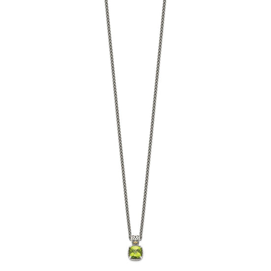 Shey Couture Sterling Silver with 14K Accent 18 Inch Antiqued Cushion Peridot Necklace