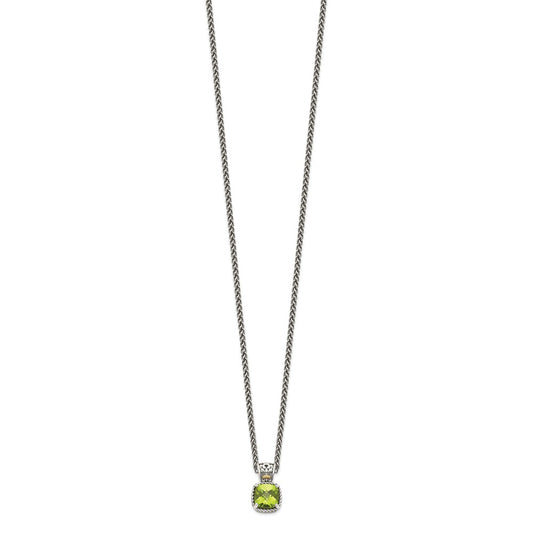 Shey Couture Sterling Silver with 14K Accent 18 Inch Antiqued Cushion Peridot Necklace