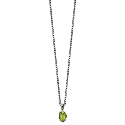 Shey Couture Sterling Silver with 14K Accent 18 Inch Antiqued Oval Peridot and Diamond Necklace