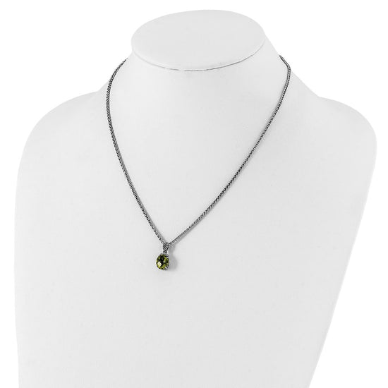 Shey Couture Sterling Silver with 14K Accent 18 Inch Antiqued Oval Peridot and Diamond Necklace