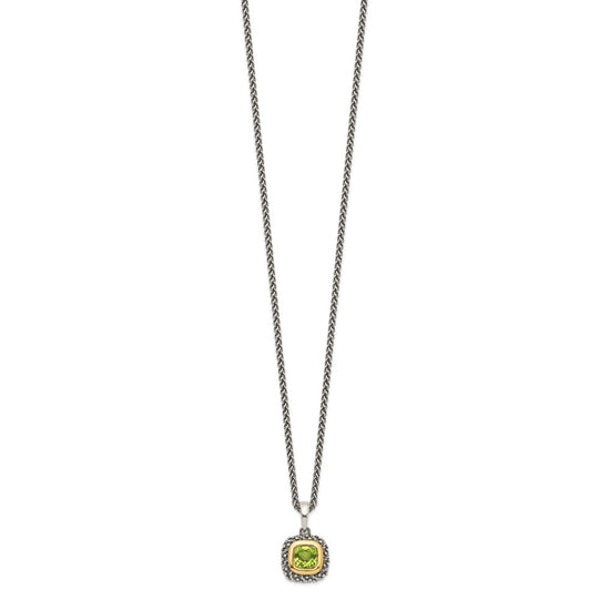 Shey Couture Sterling Silver with 14K Accent 18 Inch Antiqued Cushion Bezel Peridot Necklace