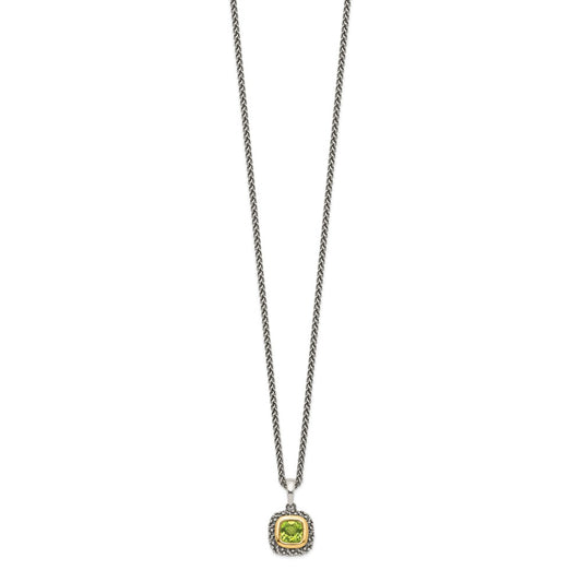 Shey Couture Sterling Silver with 14K Accent 18 Inch Antiqued Cushion Bezel Peridot Necklace