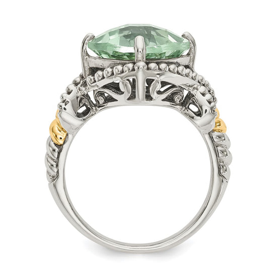 Shey Couture Sterling Silver with 14K Accent Antiqued Cushion Green Quartz Cushion Ring