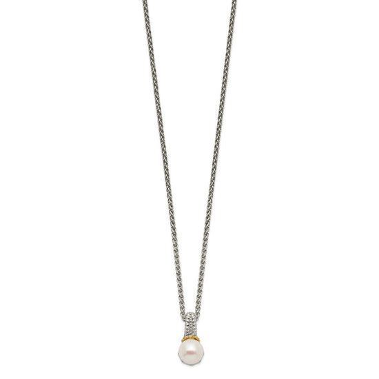 Shey Couture Sterling Silver Rhodium-plated with 14K Accent 18 Inch 8-9mm Freshwater Cultured Pearl Necklace