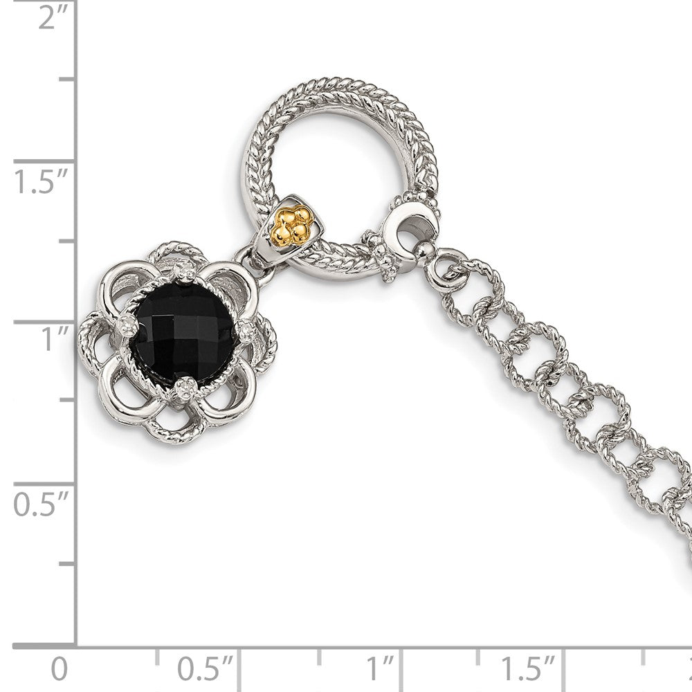 Shey Couture Sterling Silver Rhodium-plated with 14K Accent 7.5 Inch Checkerboard-cut Black Onyx and Diamond Toggle Bracelet